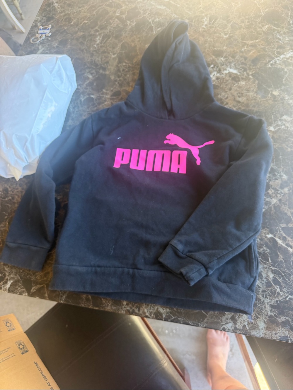 Puma Kids Black Hoodie with Hot Pink Logo